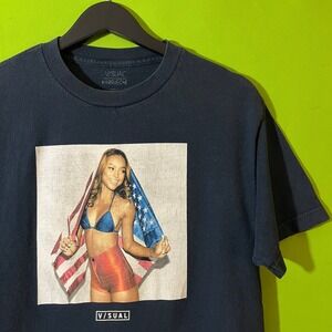 Visual by Van Styles Karrueche Tran American Flag Graphic T-Shirt Navy Blue Med